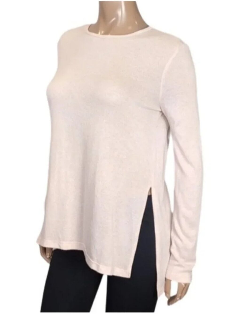Forever 21 Long Sleeve Knit Tunic Top Peach Pink Side Slit Womens Large